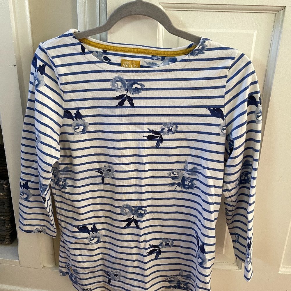 Joules Harbour Long Sleeve Jersey Top Striped Floral Size US 8, UK 12